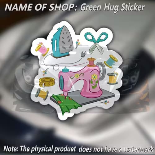 Sewing Machine and Sewing Tools Illustration Stickers