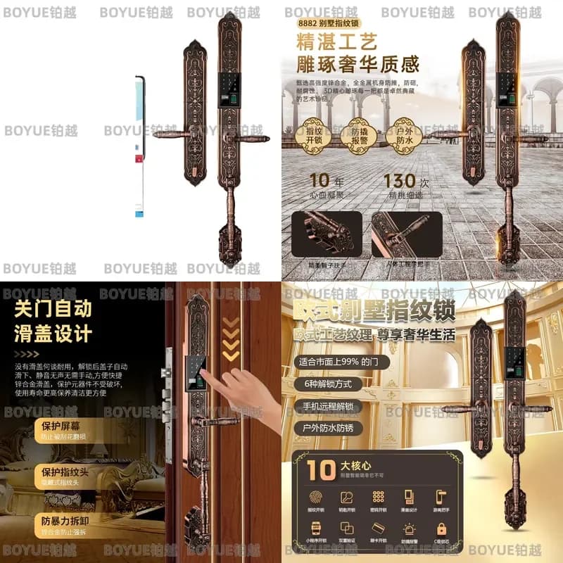Luxury Villa Double Door Smart Lock European Retro