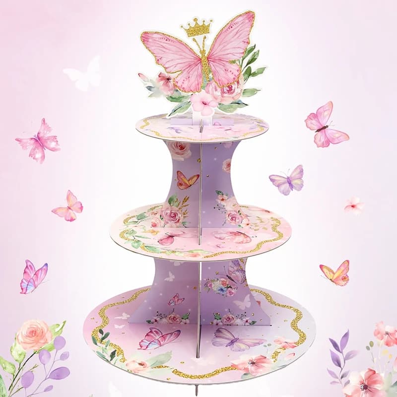 Elegant 3-Tier Butterfly Cupcake Stand
