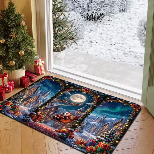 1pc Moonlit Santa Claus Christmas Town Patterned Floor