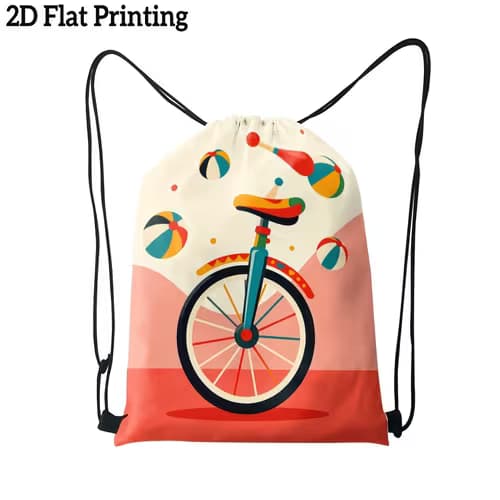 Colorful Beach Ball and Unicycle Illustration Drawstring Pouch