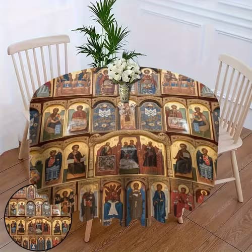 Trendy Religious Icons Tablecloth for Gatherings