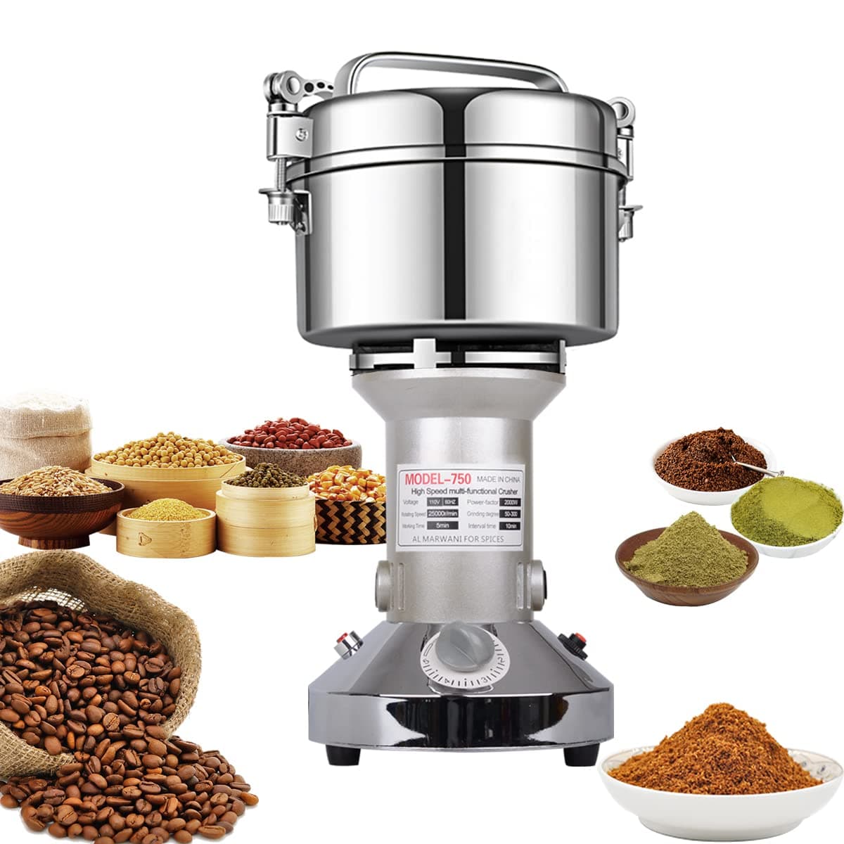 Grain Mill Grinder 750g High Speed Electric Stainless