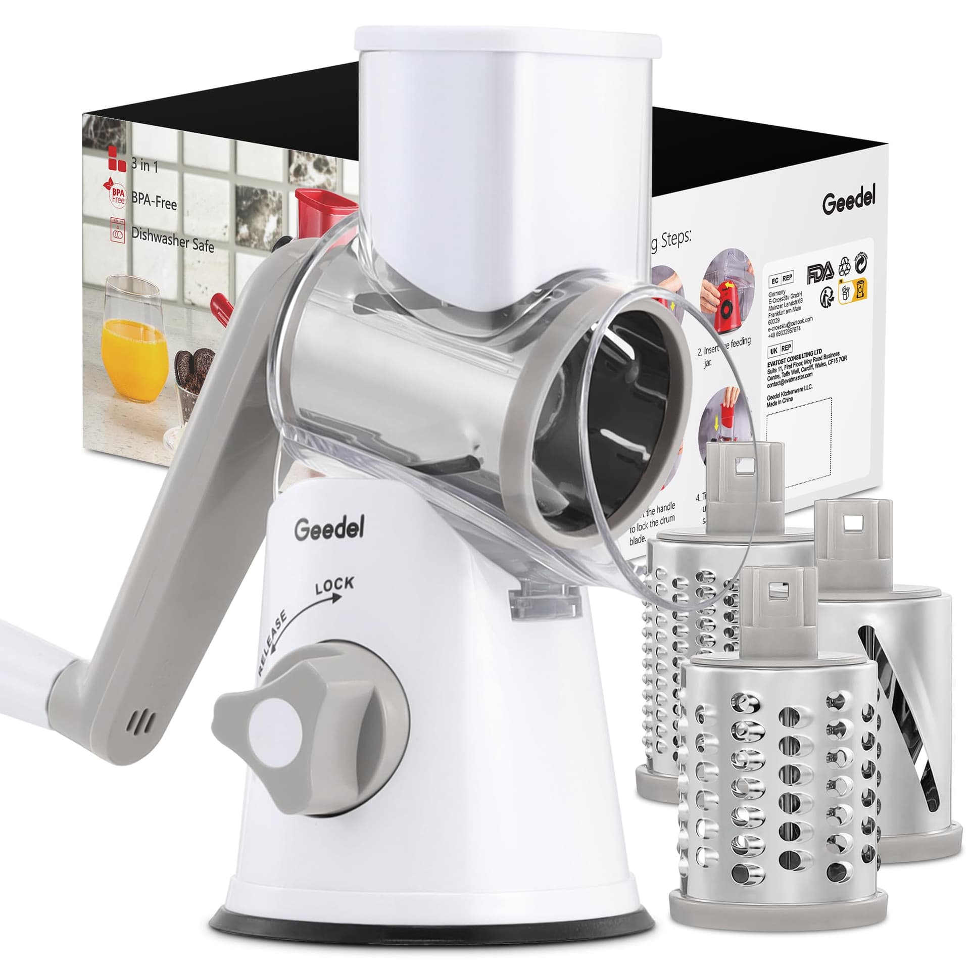 Geedel Rotary Cheese Grater: Fast & Easy Shredding