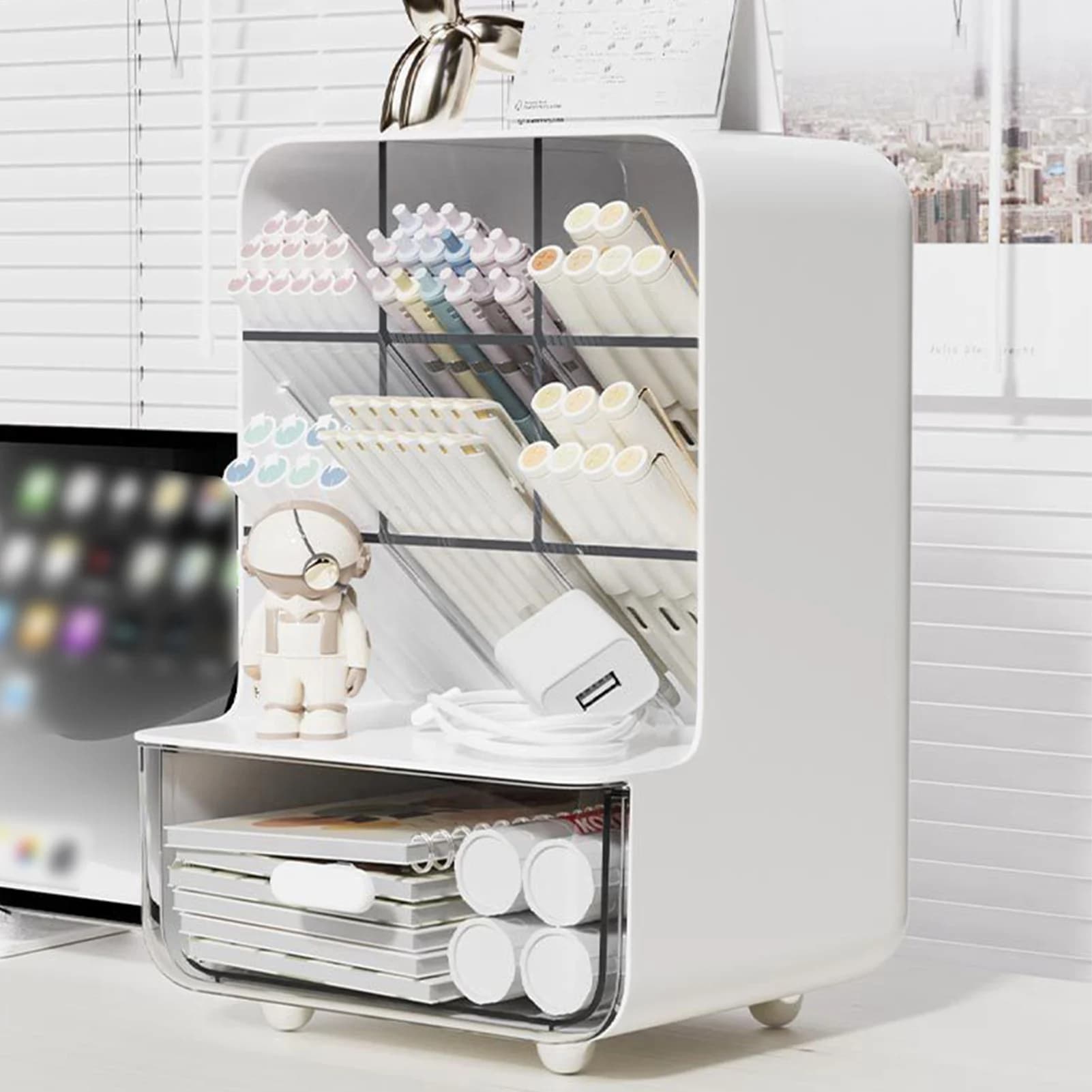Clear Desk Organizer Pen Holder Multi-layer Pencil Storage