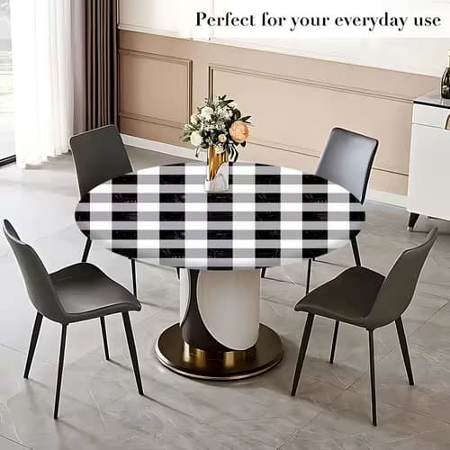 Stylish Checkered Elastic Tablecloth for Home Use