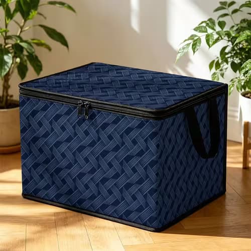 Modern Blue Geometric Cross-texture Foldable Zippered Storage