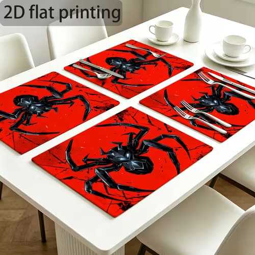 4pcs, Mechanical Black Spider Placemat Fashionable Printed
