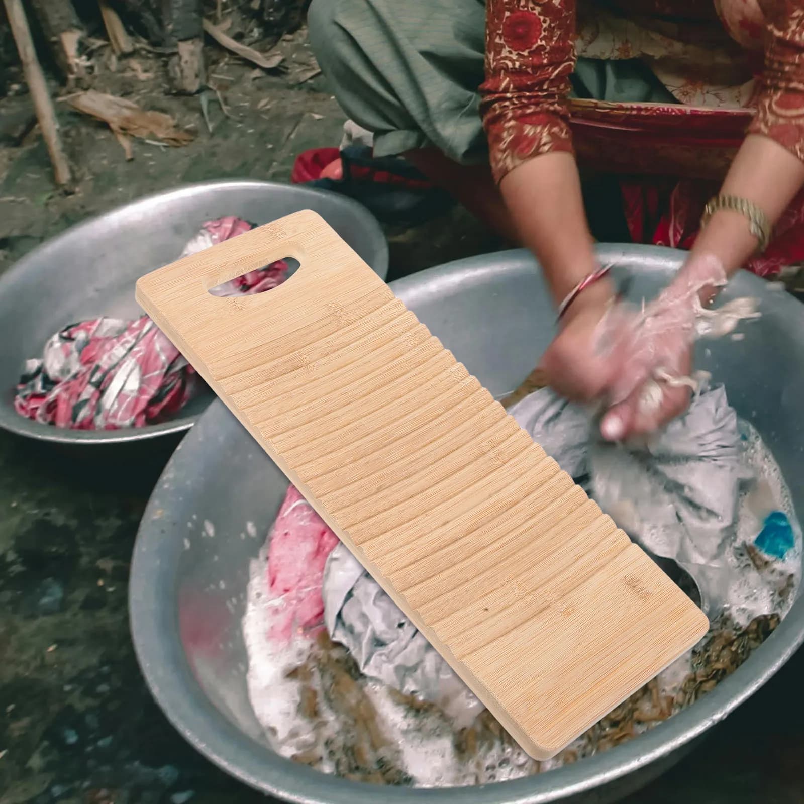 Vintage Bamboo Laundry Board for Hand Washing