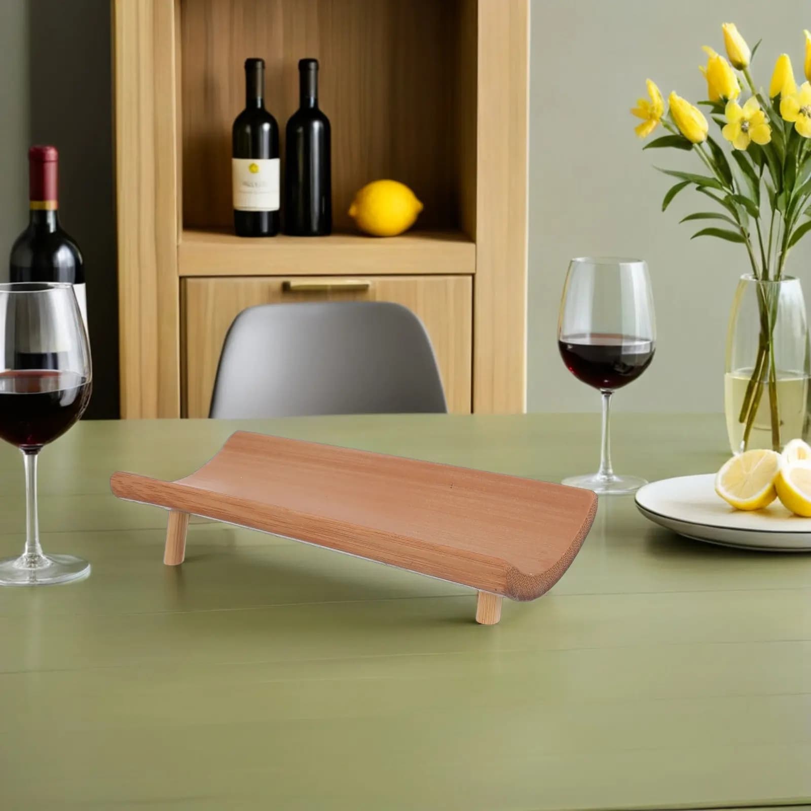 Bamboo Rolling Pin Storage Base Grooved Anti-Roll Rest