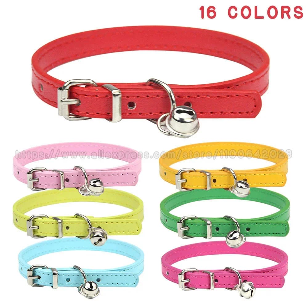 Cute Puppy Cat Collar With Bells PU Leather