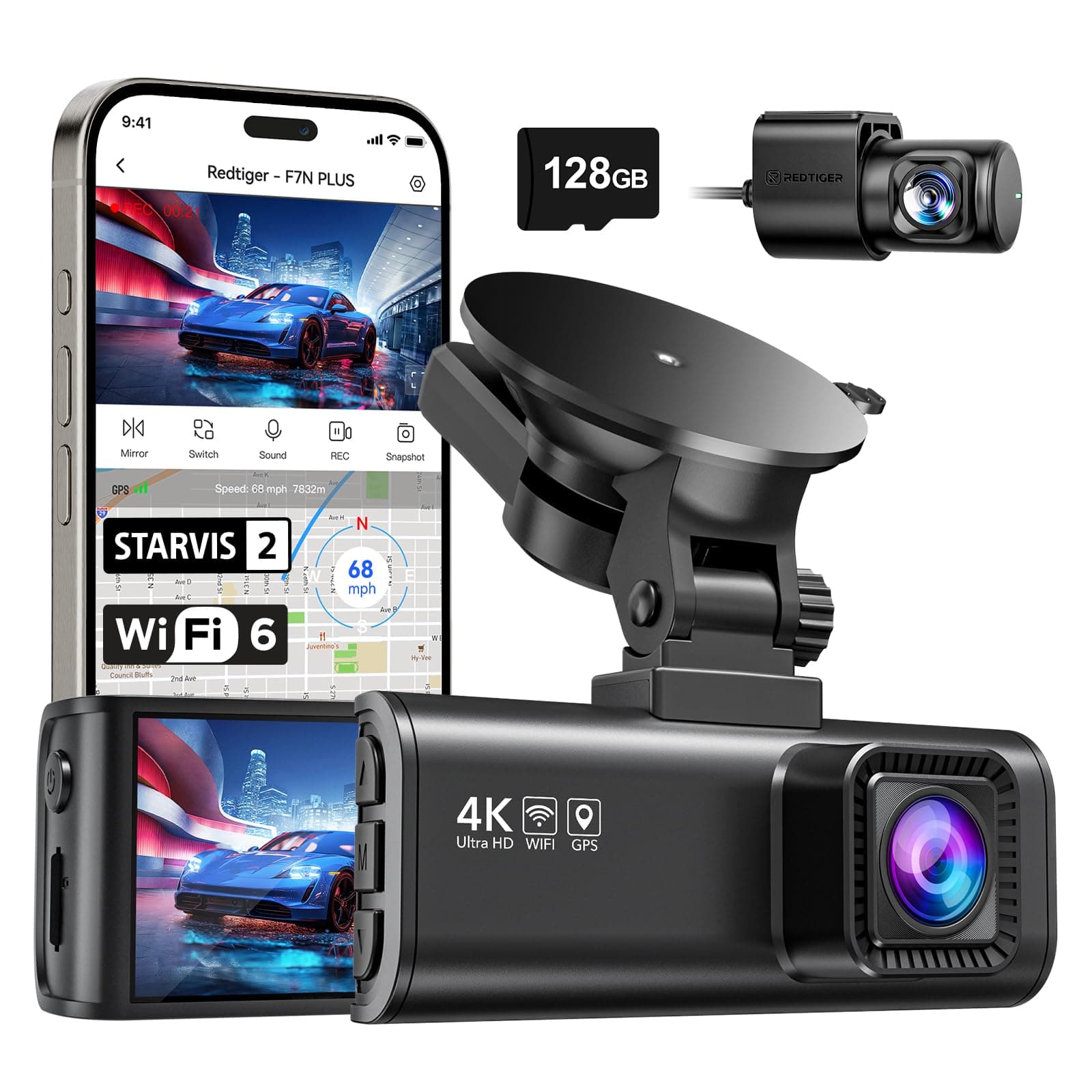 REDTIGER 4K Dash Cam Front Rear