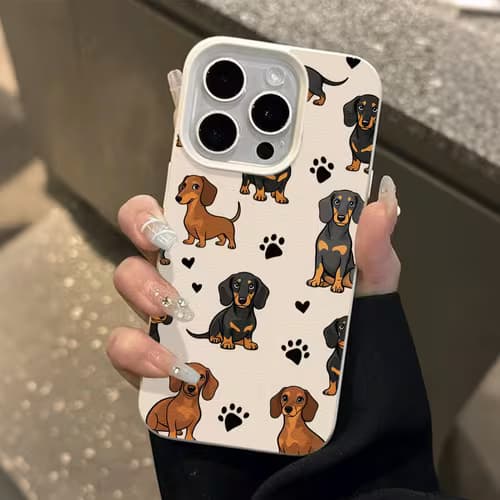 Trendy Sausage Dog Phone Case with Heart Print