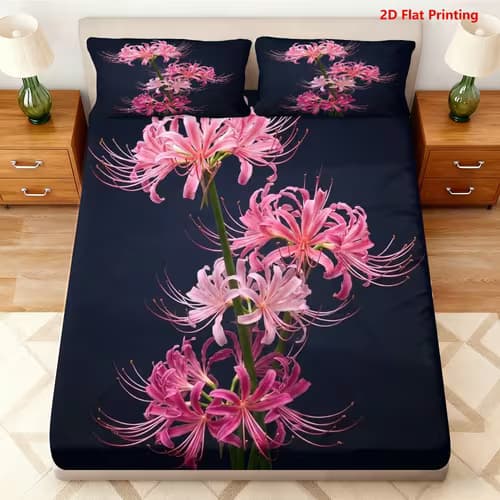 3pcs Pink Flower Blossom Fitted Sheet 3pcs Set
