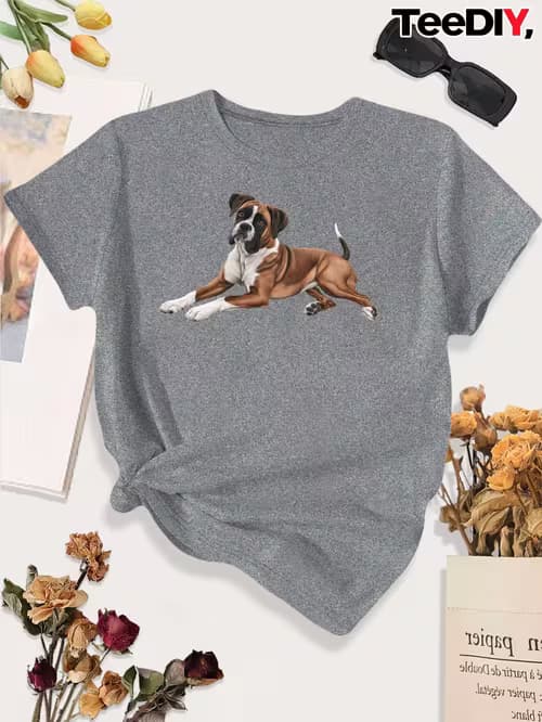 TEEDIY Women's Large Boxer Typography T-Shirt