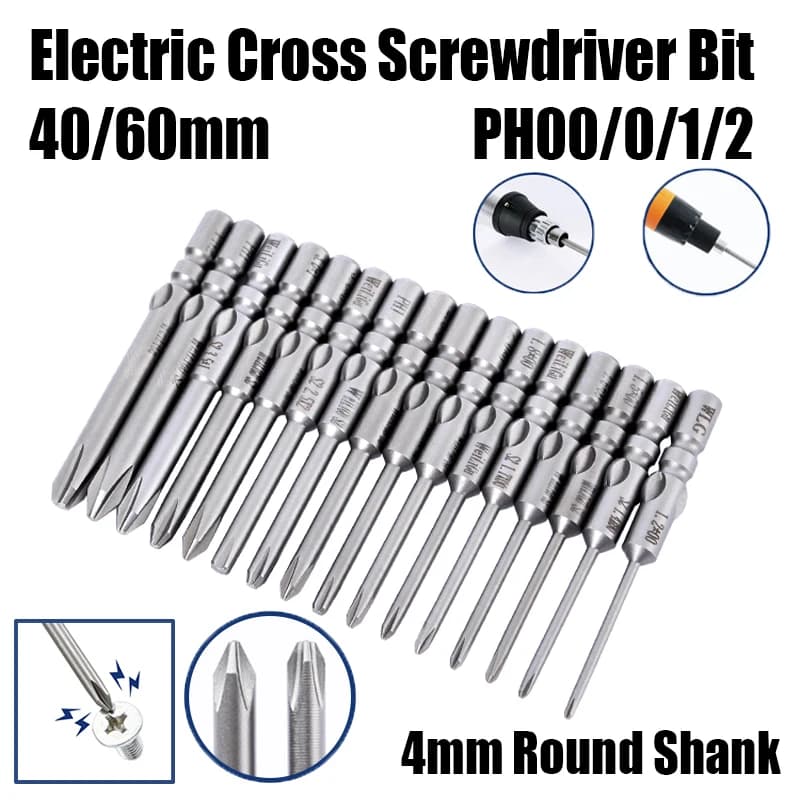 40/60mm 800 Electric Cross Screwdriver Bit 4mm Round