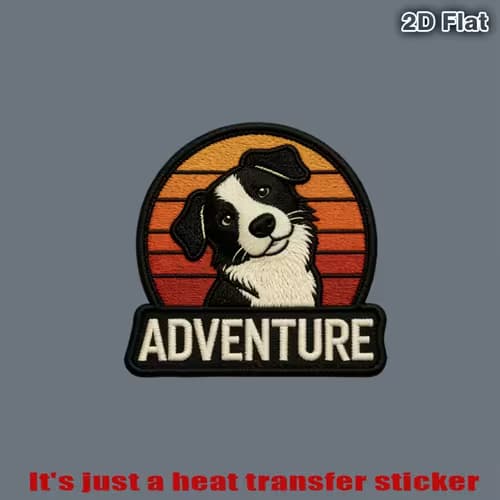 "Adventure" Patch Featuring a Charming Black-and-white Dog
