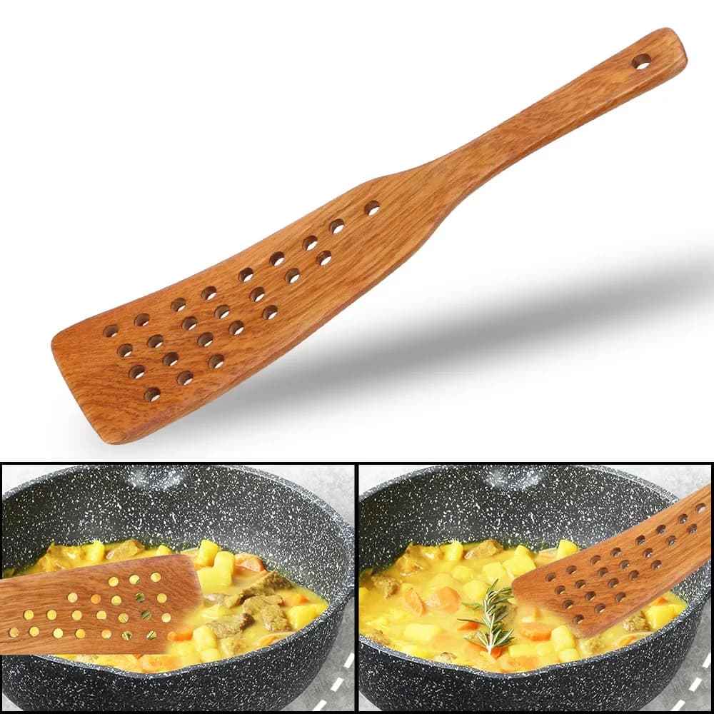 Innovative Wooden Spatula with 24 Holes