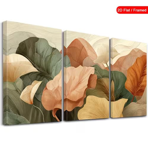 2D Flat, 3pcs Modern Abstract Leaf Prints