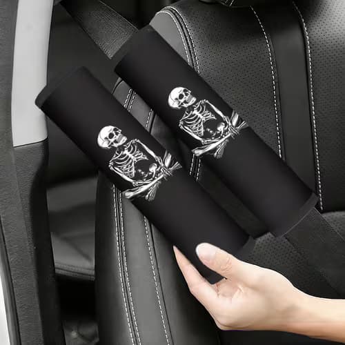 1/2pcs Meditating Skeleton Print Car Seat Belt Cover