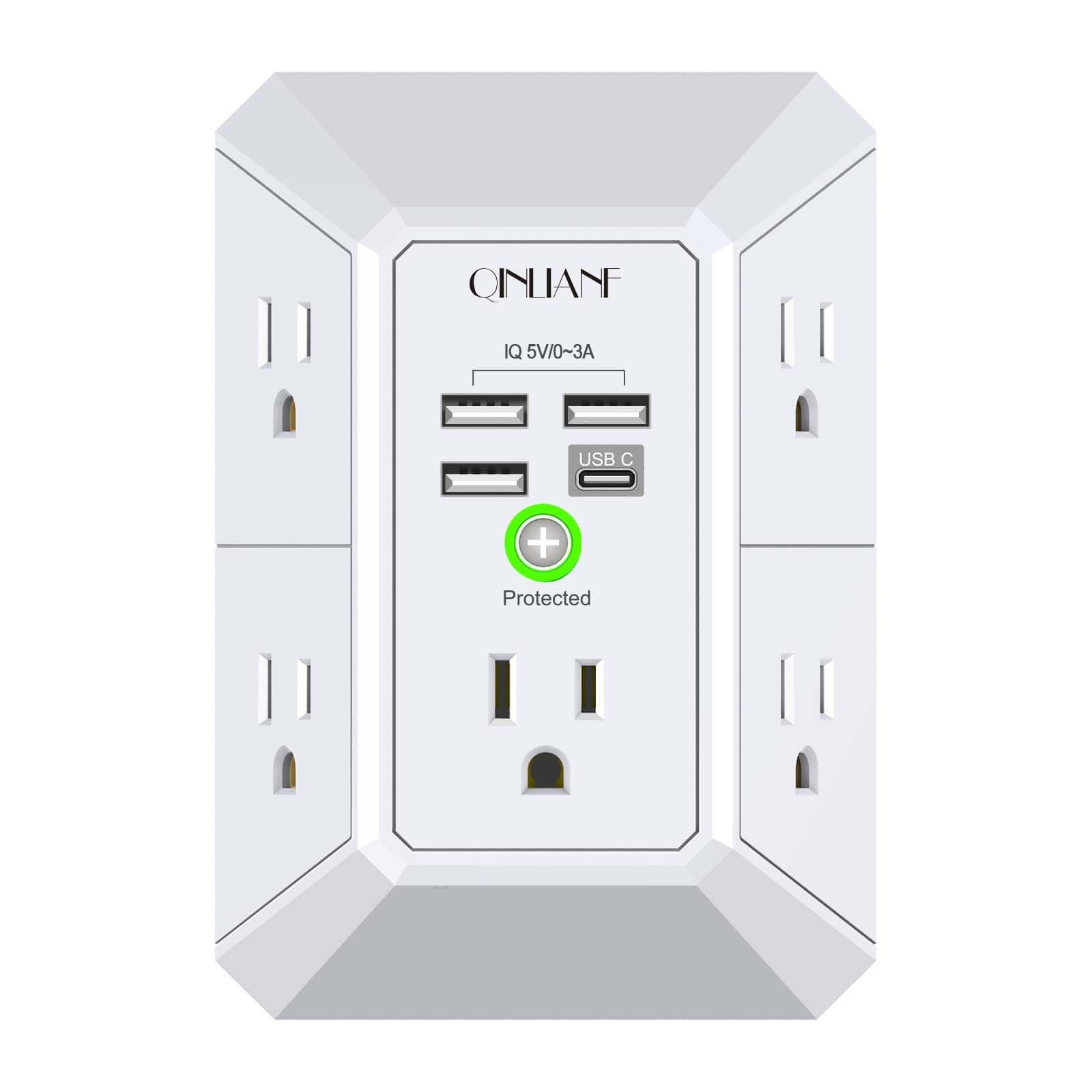 5 Outlet Extender with USB Ports for Home & Travel