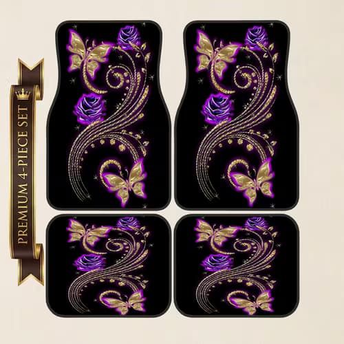 Set of 4 Rose Butterfly Patterned Car Mats