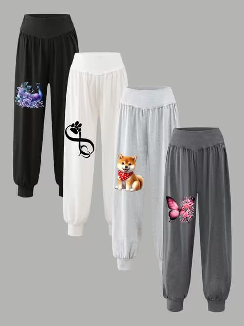 4pcs Standard Size Printed Sister Women's Casual Sport