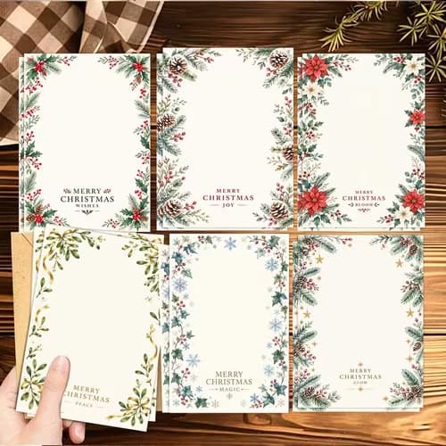12 Greeting Cards + 12 Envelopes Elegant Christmas