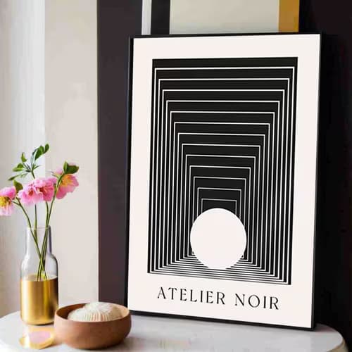Frameless Modern Abstract Black & White Vertical Canvas