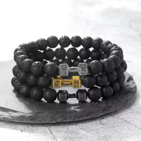 Stylish Volcanic Lava Stone Dumbbell Bracelet