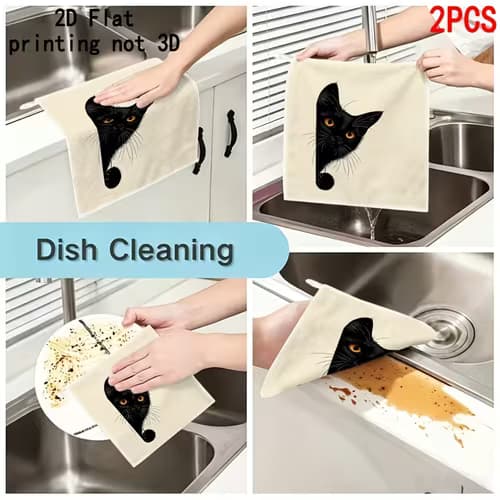 Charming Black Cat Dishcloths for Daily Use
