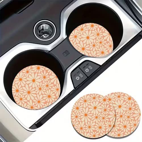 Two Floral Design Car Cup Holder Mats