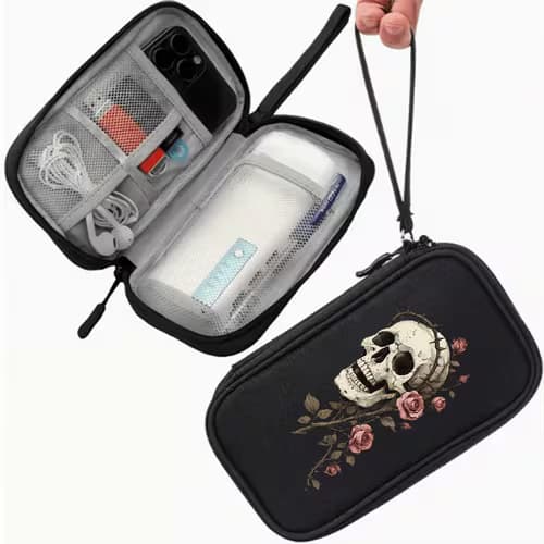 Stylish Skull Rose Print Travel Organizer Pouch