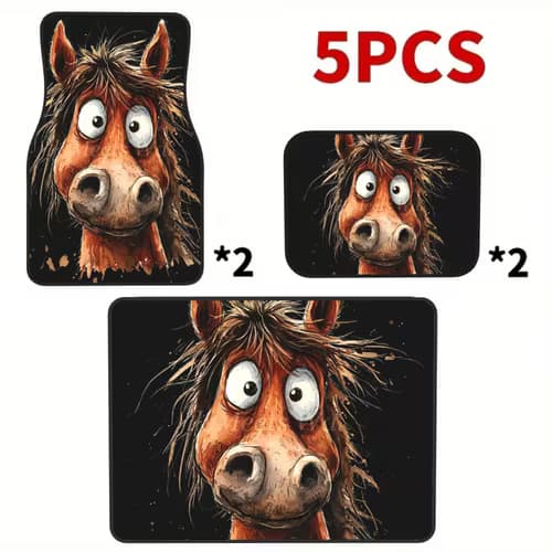 5pcs Cartoon Horse Print Theme Car Floor Mats