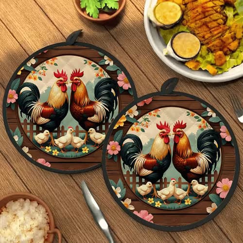 Charming Rooster & Chick Coasters for Your Kitchen