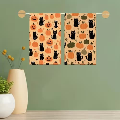 Charming Cat & Pumpkin Dish Towels for Fall Fun