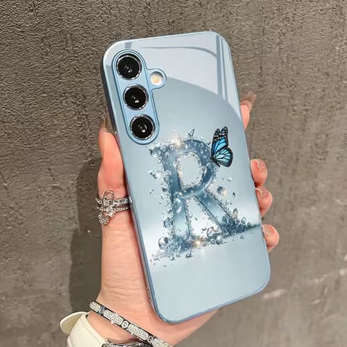 Stylish Blue Butterfly Glass Phone Case for Galaxy