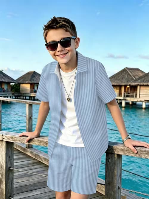 2pcs/Set of Minimalist Style Button-Up Shirt And Shorts