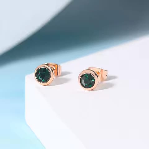 Simple Green Crystal OL Style Rose Gold Color