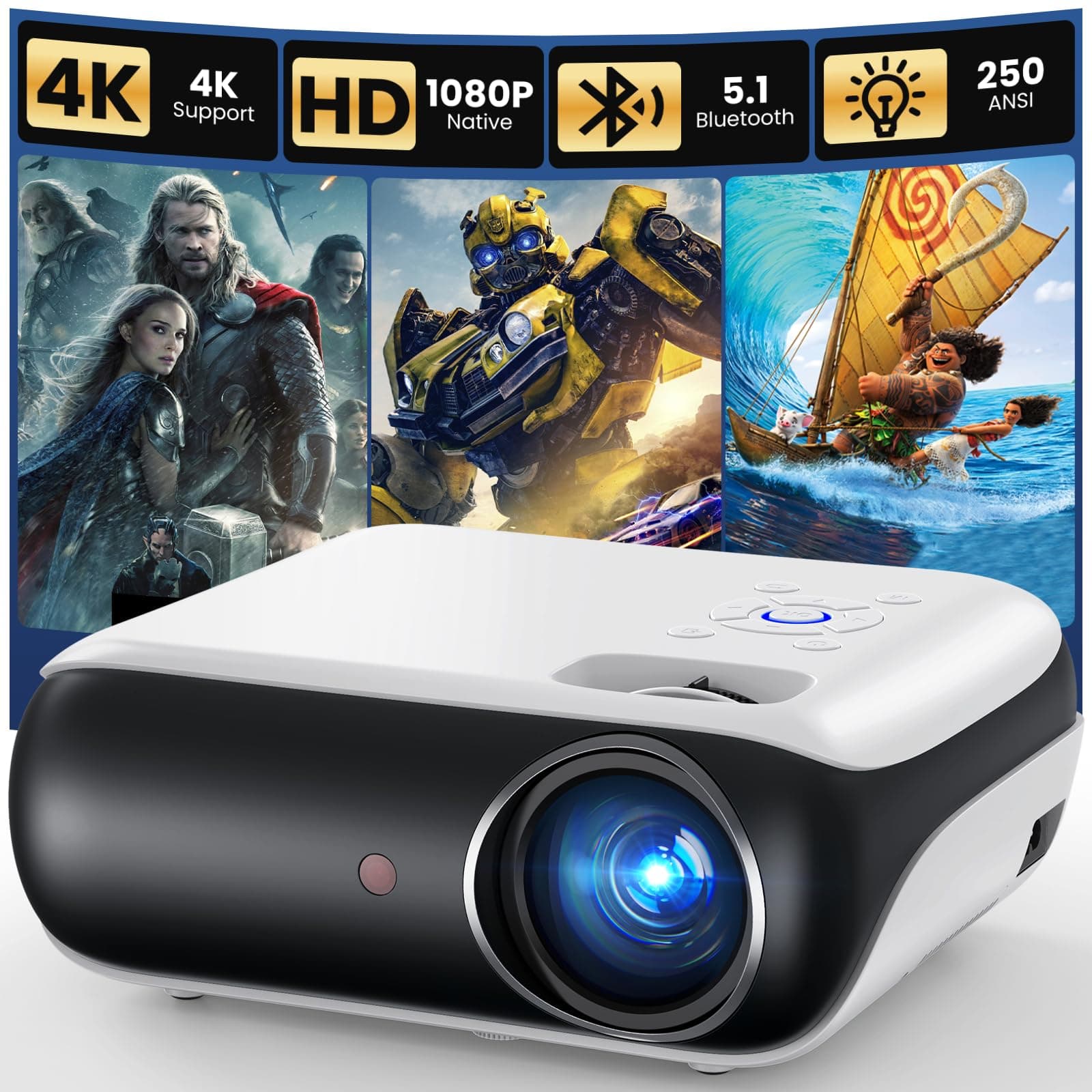 Portable 1080P Projector for Home & Outdoors