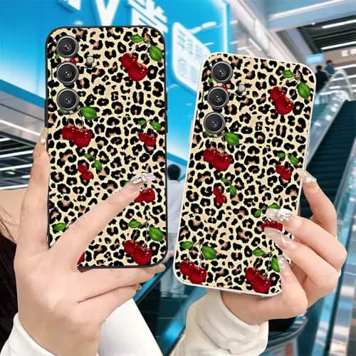 Phone Case: Leopard Print Cherry Pattern Minimalist Phone