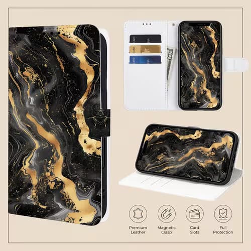 Phone Case - 2D Flat Black Golden Marble